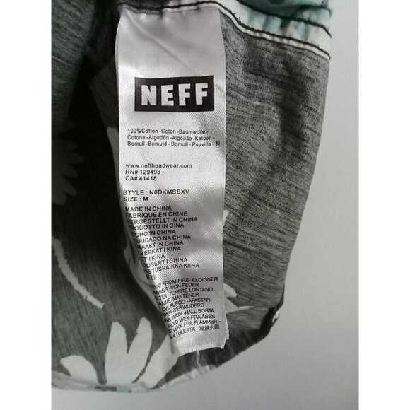 Neff Shirt Men's Size M Gray Dark Green Button Down Smiley Face Emoji Flower - Picture 9 of 12